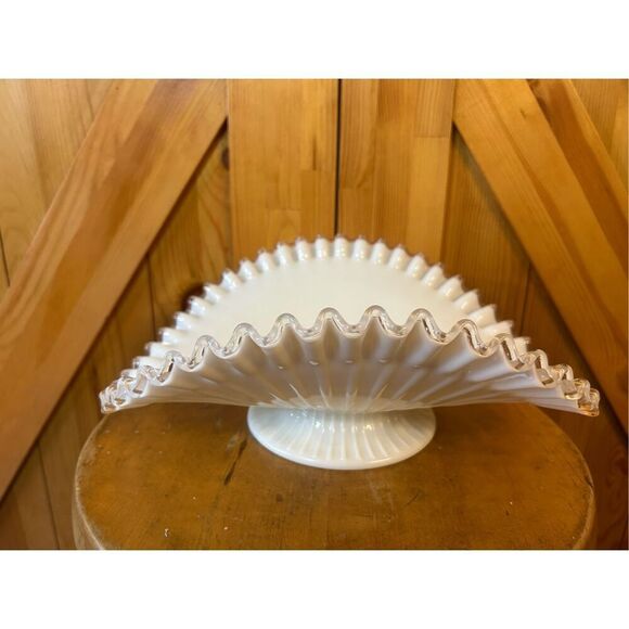 FENTON ART GLASS SILVER CREST 12" DIAMETER LOW FOOTED BANANA BOWL (8725) - Picture 4 of 12